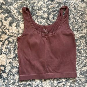 Maroon Ribbed Cropped Tank